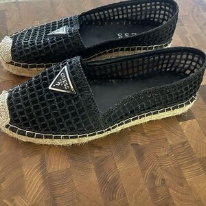 GUESS Black Mesh Espadrille Slip-Ons with Jute Trim